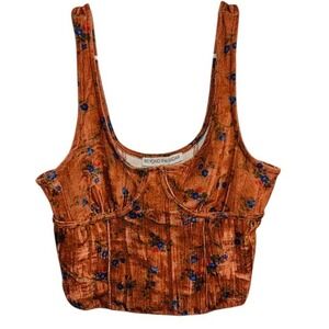 Beyond the Radar Floral Velvet Corset‎ Top Sleeveless Copper Brown Size Med